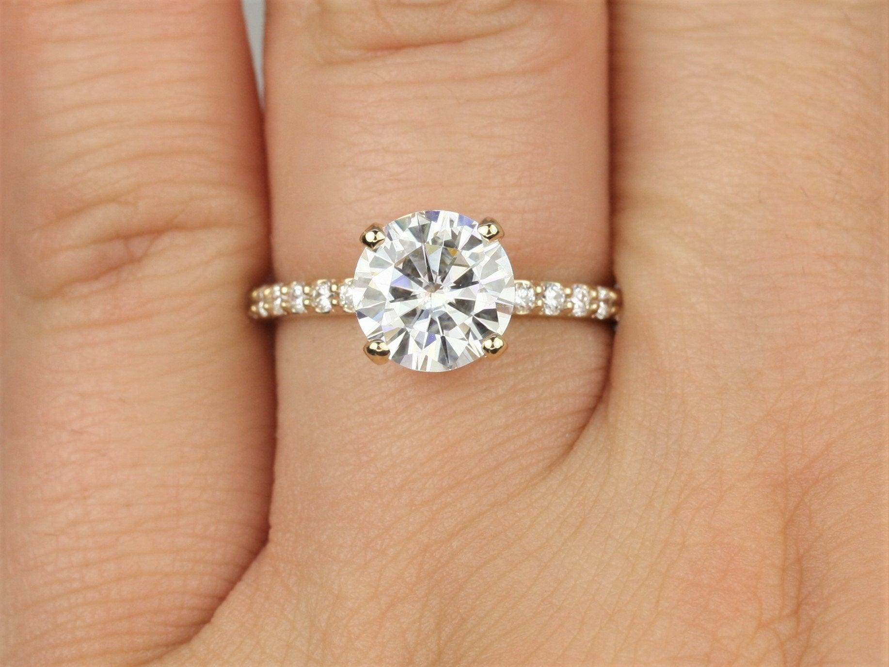 2ct Sabrina 8mm 14kt Moissanite Diamonds Round Solitaire with