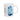 White mug with artistic aquamarine crystal design and calm, inspiring text by Printify