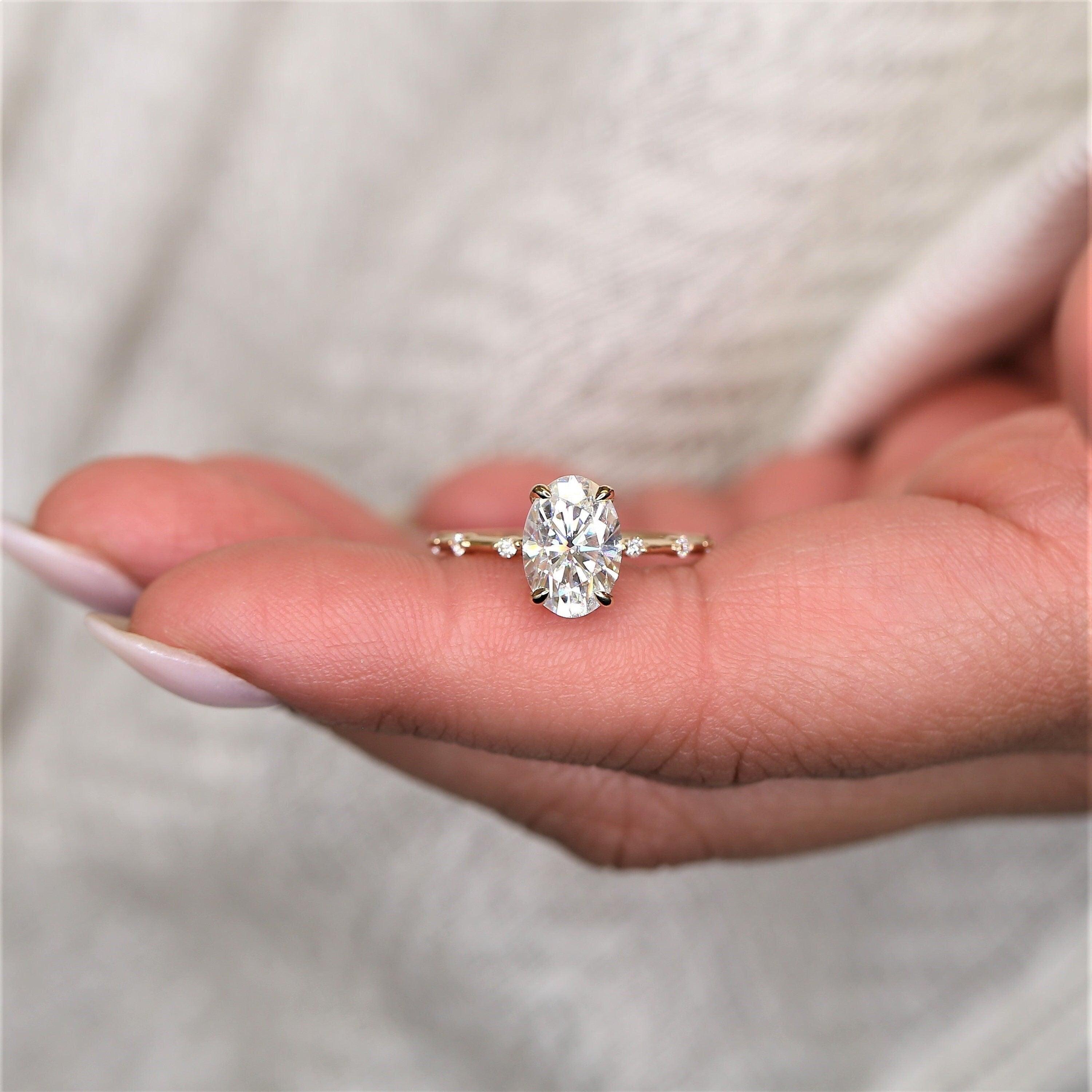 2.50ct Alix 10x7mm 14kt Gold NEO Moissanite Diamond Solitaire Oval Ring