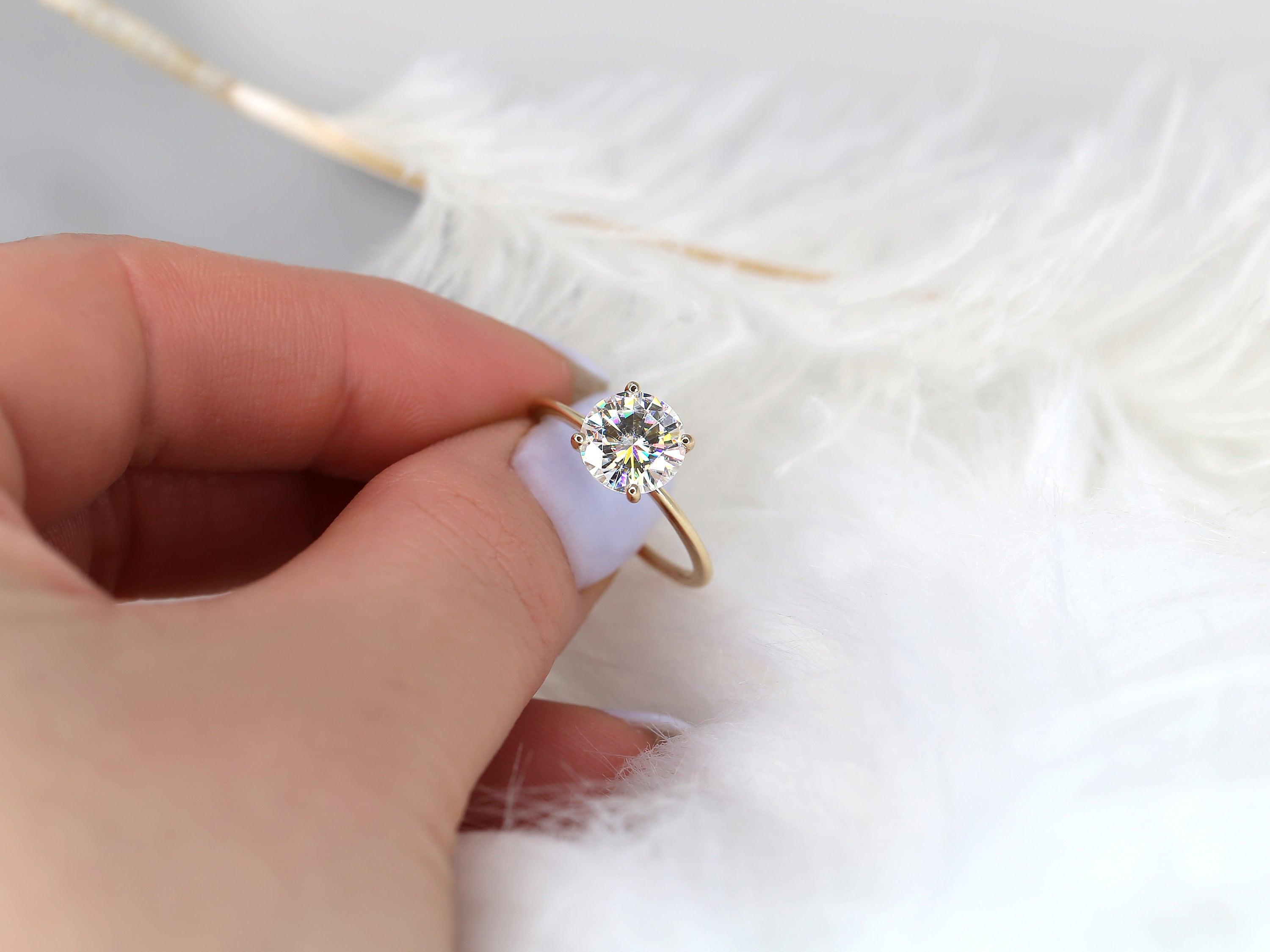 2ct Lulu 8mm 14kt Gold Moissanite Ultra Dainty Round Solitaire Ring