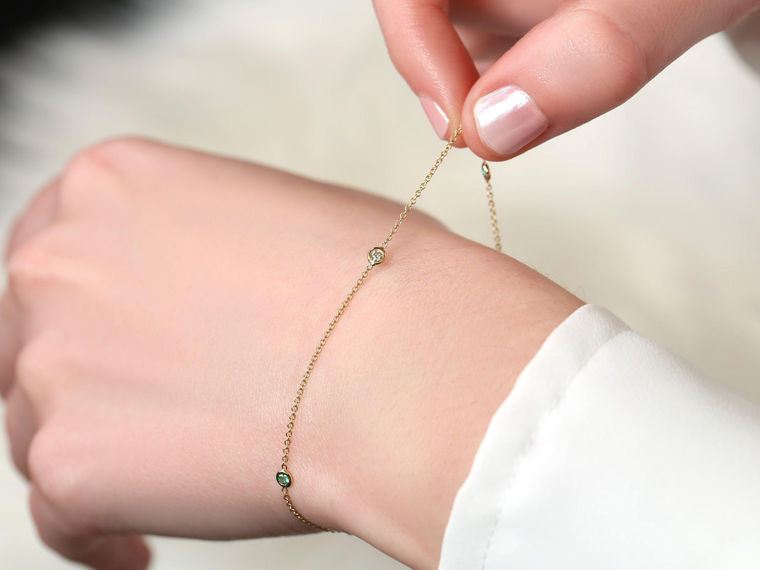 Claire 4.0 14kt Diamond Emerald Minimalist Bracelet