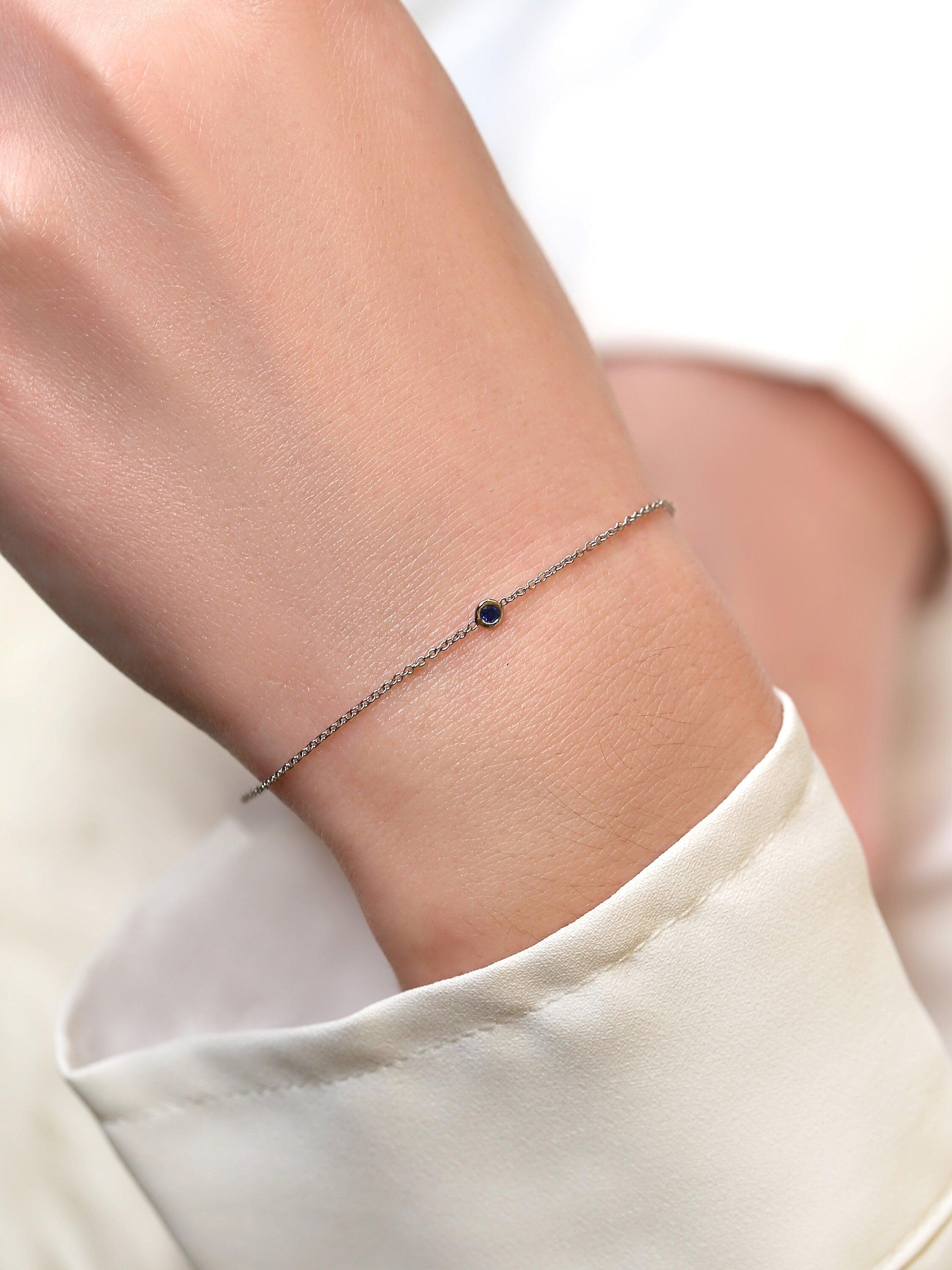 Brooke 14kt Dainty Sapphire Minimalist Solitaire Sapphire Bracelet