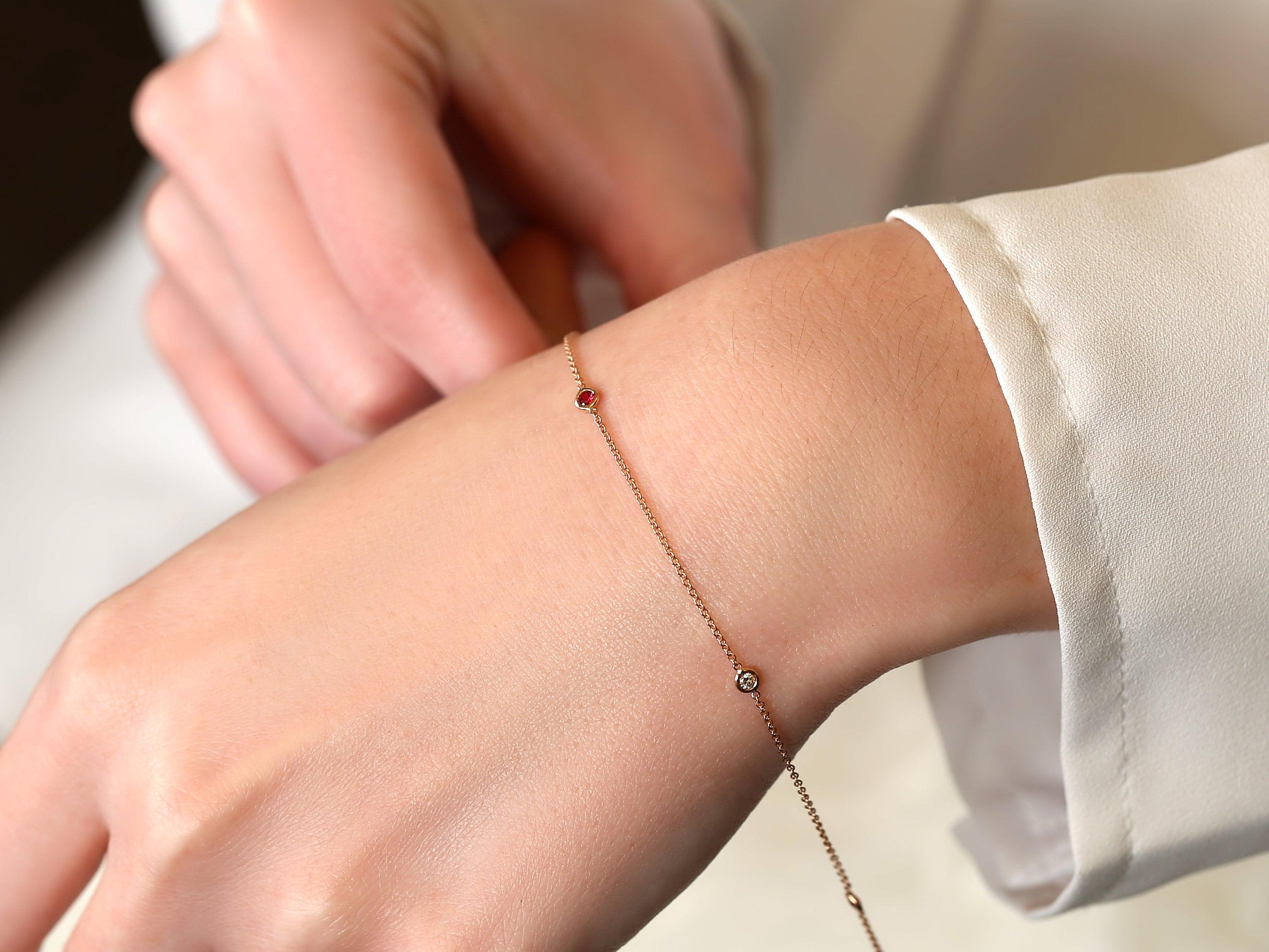Claire 4.0 14kt Dainty Diamond Ruby Minimalist Bracelet