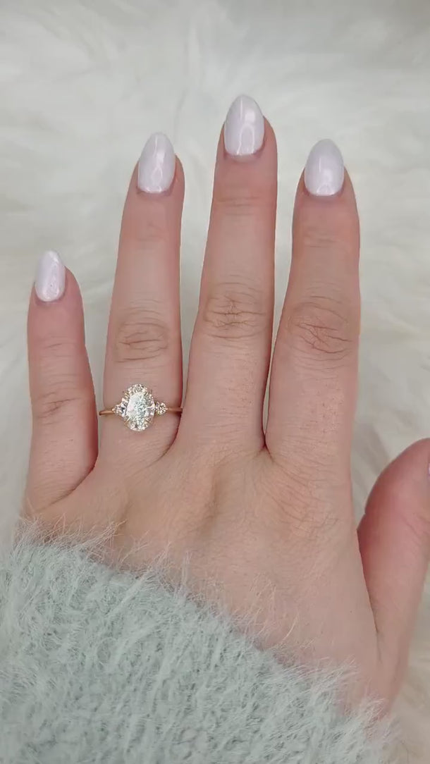 2ct Glenda  14kt Gold Diamond Unique Hidden Halo Ring,Three Stone Oval Ring,Secret Halo Ring,Oval Trilogy Ring,Oval Engagement Ring