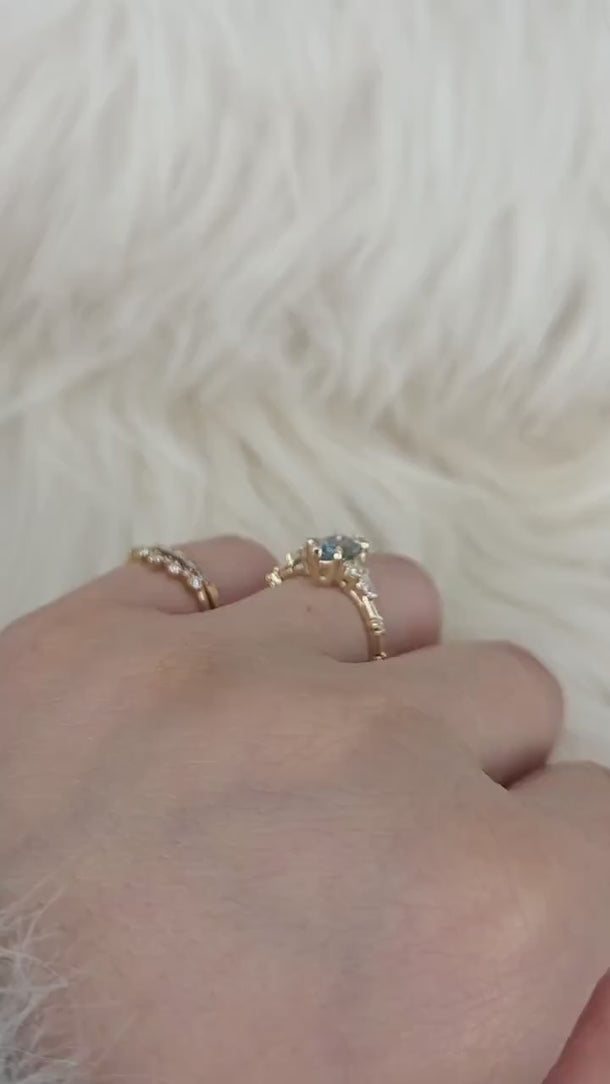 Astrid 10x5mm 14kt Aquamarine Art Deco Ring,Marquise Engagement Ring,Aquamarine Cluster Ring,March Birthstone,Birthday Gift,Anniversary