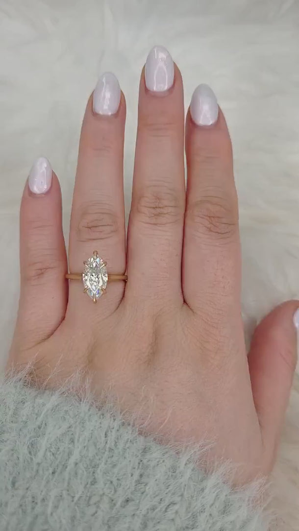 2.80ct Morticia 14x7mm 14kt Gold Moissanite Webbed Marquise Solitaire Ring,Unique Marquise Ring, Marquise Engagement Ring,Marquise Cut Ring