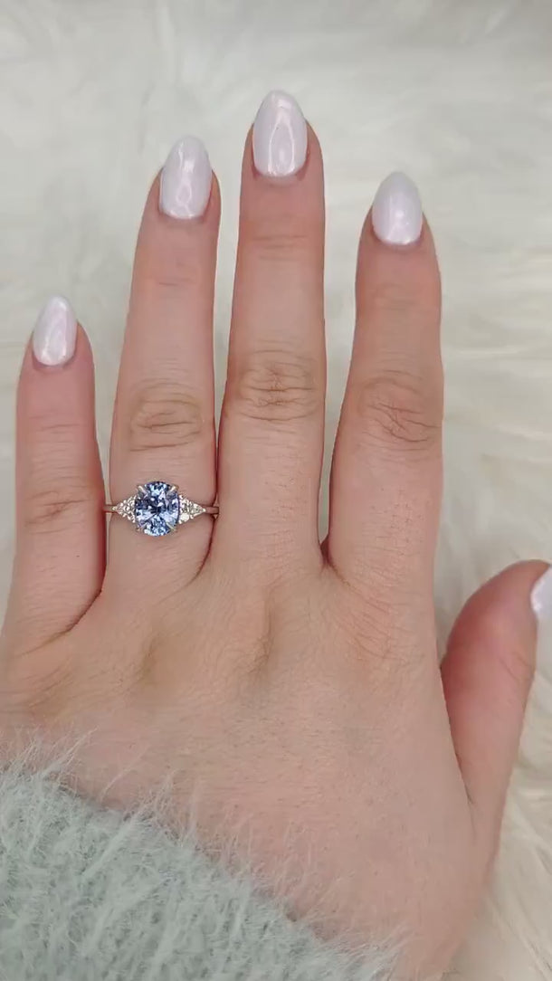 2.44ct Ready to Ship Cinderella 14kt Icy Lavender Blue Sapphire Diamond Cluster 3Ring,Unique Sapphire Ring,Sapphire Engagement Ring