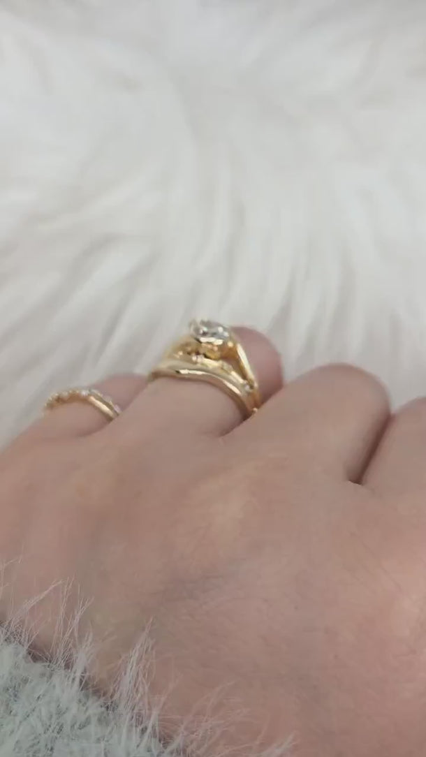 1.50ct Padme 9x6mm Constellation Mabel 14kt Moissanite Tilted Pear Solitaire TRIO Bridal Set,Pear Wedding Ring Set,Pear Engagement Ring Set