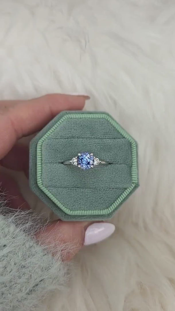 1.53ct Colette 14kt Lilac Cornflower Blue Sapphire Diamond Three Stone Ring,Sapphire Engagement Ring,Trilogy Ring,Anniversary Ring