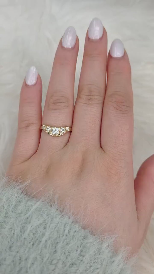 Saldana 14kt Diamond Graduated Nesting Ring,Unique Curved Wedding Ring,Nesting Band,Unique Wedding Ring,Crescendo Band,Thick Gold Ring