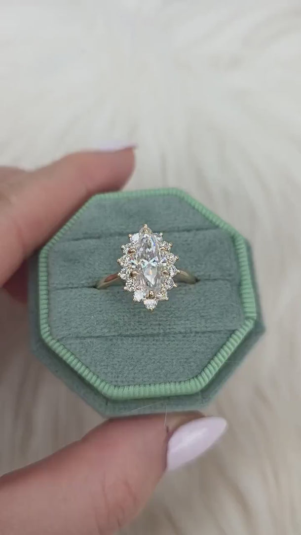 1.75ct Lillian 12x6mm 14kt Moissanite Diamond Marquise Halo Ring,Marquise Engagement Ring,Unique Marquise Ring,Anniversary Ring,Wedding Ring