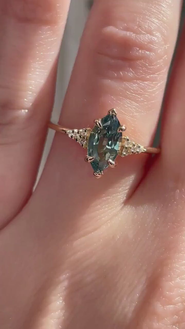 1.75ct Mavis 14kt Teal Sapphire Marquise Cluster Ring,Unique Marquise Ring,Art Deco Engagement Ring,Anniversary Ring,September Birthstone
