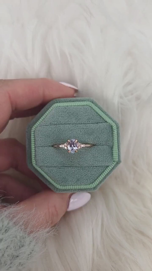 0.73ct Maddy 14kt Rose Gold Cornflower Sapphire Oval Cluster Ring,Anniversary Gift,Unique Sapphire Ring,Lavender Sapphire Ring