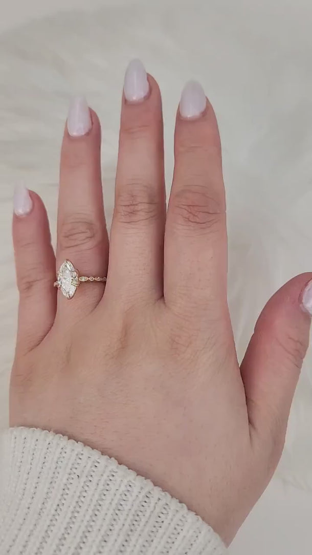 Ready to Ship 1.75ct Violetta 12x6mm 14kt ROSE Moissanite Marquise Unique Solitaire Ring, Marquise Engagement Ring,Art Deco Marquise Ring