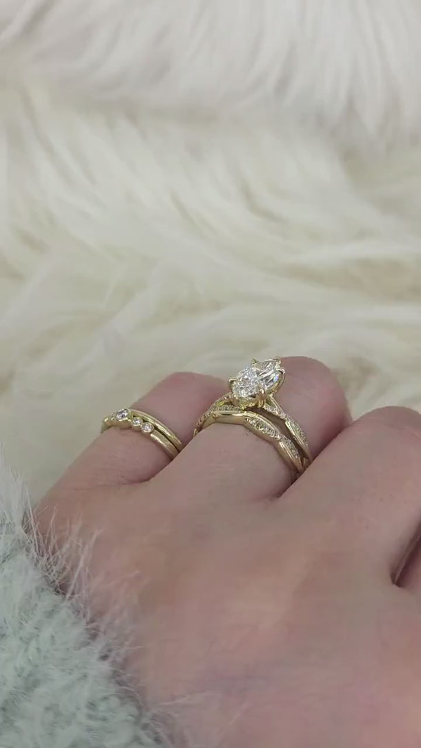 1.50ct Petite Tula 12x6mm 14kt Diamond Crossover Marquise Bridal Set video on hand