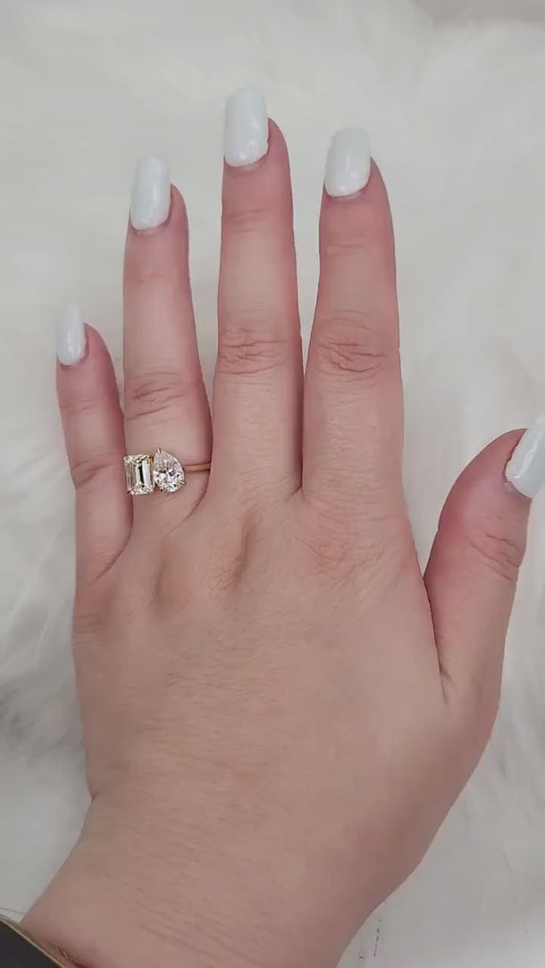 CUSTOM 14kt Gold Two-Tone 2.20cts Gemini 7x5mm + 8x5mm Moissanite Toi Et Moi Engagement Ring (reserved for HA)