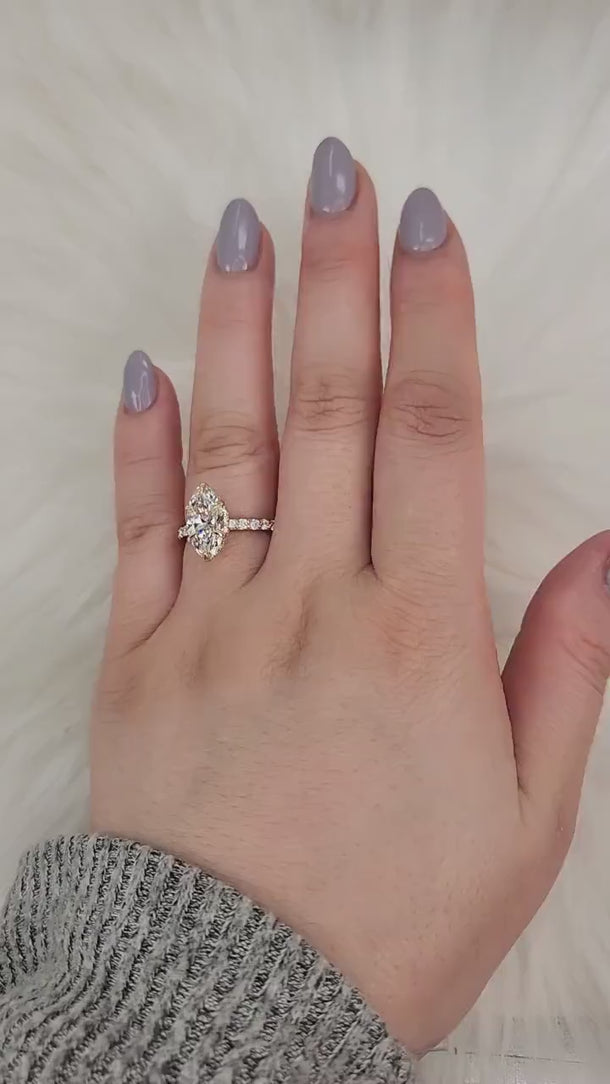 2.38ct Selena 14kt Diamond Marquise Solitaire with Accents Ring,Hidden Halo Marquise Ring,Marquise Engagement Ring,Marquise Diamond Ring