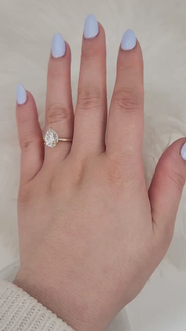 2ct Winnie 10x7mm 14kt Moissanite Diamond Pear Hidden Halo Ring,Pear Cut Ring,Pear Ring,Pear Cut Ring,Unique Hidden Halo Ring,Tear Drop Ring