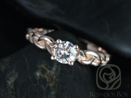 Rosados Box Prudence 5mm 14kt Rose Gold Round White Sapphire Braided Engagement Ring 