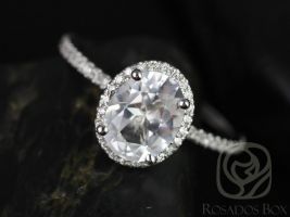 Rosados Box Jessica 9x7mm 14kt White Gold Oval White Topaz and Diamonds Halo Engagement Ring 