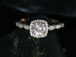 Rosados Box Christie 6mm Rose Gold Round Morganite Cushion Halo WITHOUT Milgrain Engagement Ring 