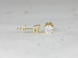 Rosados Box Moissanite Classic Studs 14kt Gold 4-Prong Earrings (Basics Collection)