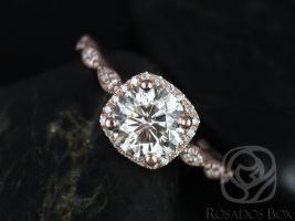 Rosados Box Ready to Ship Christie 7mm 14kt YELLOW Gold Forever One Moissanite Diamond Halo WITH Milgrain Engagement Ring