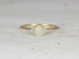 Ready to Ship Juniper 6x4mm 14kt Yellow Gold Opal Oval Cluster 3 Stone Ring,Rosados Box
