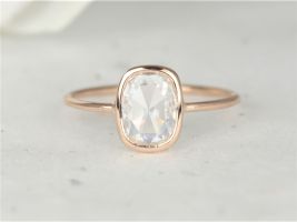 Rosados Box Paloma 8x6mm 14kt Rose Gold Rectangle Cushion Rose Cut Forever One Moissanite Dainty Minimalist Bezel Solitaire Ring