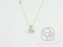 Rosados Box Ready to Ship Donna 7mm 14kt ROSE Gold Round F1- Moissanite Solitaire Leaf Gallery Basket Necklace