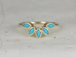 Rosados Box Petunia 14kt Yellow Gold Marquise Turquoise Leaves WITH Milgrain Tiara Ring
