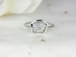 Rosados Box 2.08cts Ready to Ship Donatella Toast 14kt Solid White Gold Free Form Organic Slice Rose Cut Grey Sapphire Bezel Ring