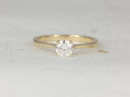 Rosados Box Ready to Ship Skinny Flora 6mm 14kt Yellow Gold Round Forever One Moissanite Thin Cathedral Solitaire Engagement Ring