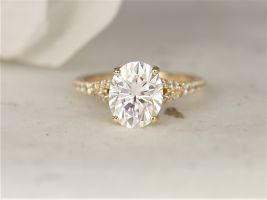 Rosados Box 3ct Luz 10x8mm 14kt Yellow Gold Forever One Moissanite Diamond Dainty Pave Split Oval Solitaire Engagement Ring