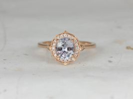 Rosados Box Ready to Ship Mae 1.51cts 14kt Rose Gold Oval Icy Lavender Sapphire and Diamond Halo Engagement Ring