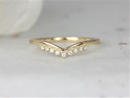 Rosados Box Lonnie 14kt Solid Gold Dainty Thin Crown Tiara V Ring Chevron Diamond Stacking Ring