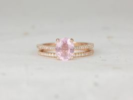 Rosados Box Ready to Ship Blake 1.65cts 14kt Rose Gold Frosty Blush Champagne Sapphire Diamonds Cathedral Wedding Set