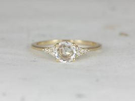 Rosados Box Malia 6mm 14kt Gold Round Rose Cut Sapphire Diamonds 3 Stone Cluster Ring