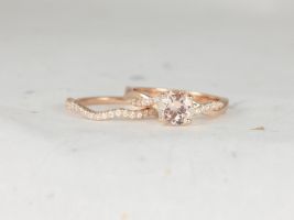 Rosados Box Tyra 7mm 14kt Rose Gold Round Morganite and Diamond Vine Twist Wedding Set