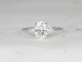 Rosados Box Petite Emery 8x6mm 14kt White Gold Oval F1- Moissanite and Diamond Pear Engagement Ring