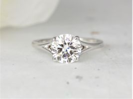Rosados Box 2ct Moxie 8mm 14kt White Gold Round Forever One Moissanite Dainty Mermaid Split Solitaire Engagement Ring