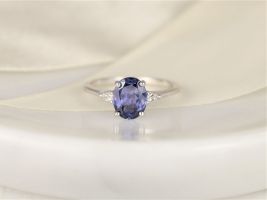 Rosados Box 1.69cts Ready to Ship Petite Emery 14kt White Gold Indigo Purple Spinel Diamond Pear 3 Stone Oval Ring