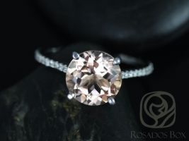Rosados Box Ready to Ship Eloise 10mm 14kt White Gold Round Morganite and Diamonds Cathedral Engagement Ring