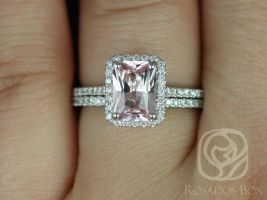 Rosados Box Ready to Ship Lisette 1.68cts 14kt White Gold Radiant Peach Blush Sapphire and Diamond Classic Wedding Set