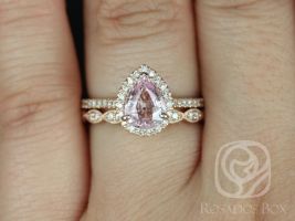 Rosados Box Ready to Ship Tabitha 1.40cts & Christie 14kt Rose Gold Pear Peach Raspberry Champagne Sapphire and Diamonds Halo Wedding Set