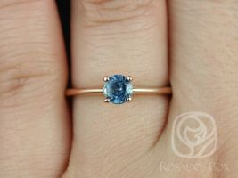 Rosados Box Ready to Ship Skinny Alberta 0.74cts 14kt Rose Gold Round Teal Blue Sapphire Classic Engagement Ring