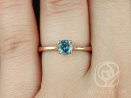 Rosados Box Ready to Ship Skinny Flora 0.65cts 14kt Rose Gold Round Ocean Teal Sapphire Classic Engagement Ring