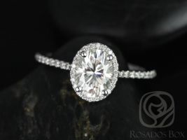 Rosados Box Rebecca 8x6mm 14kt White Gold Oval F1- Moissanite and Diamond Halo Engagement Ring