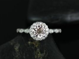 Rosados Box Sunny 6mm 14kt White Gold Morganite and Diamonds Flower Halo WITHOUT Milgrain Engagement Ring 