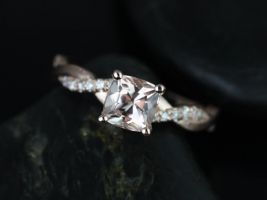 Rosados Box Tressa 6mm 14kt Rose Gold Cushion Morganite and Diamond Twist Engagement Ring